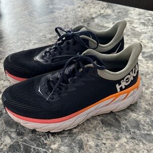 Hoka Black Running Shoes with Coral & Orange Accents